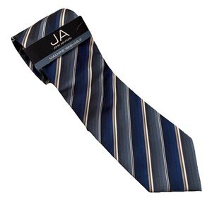 John Ashford Men’s Necktie Striped Blue White Tan NWT